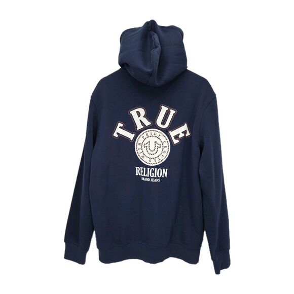 New True Religion Mens College Zip Hoodie Jacket Navy Blue Rope Crest Logo XL - Picture 1 of 4